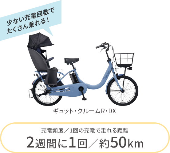 少ない充電回数でたくさん乗れる！2週間に1回充電で、約50km走れる