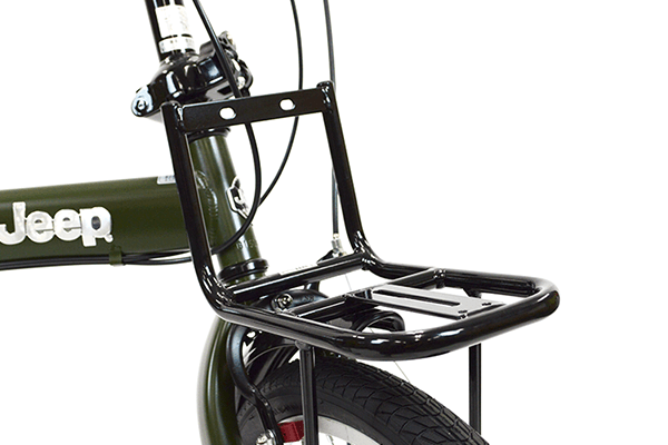 ちょっとした荷物を置きたい時に便利なフロントキャリア。別途カゴの取り付けが可能です。