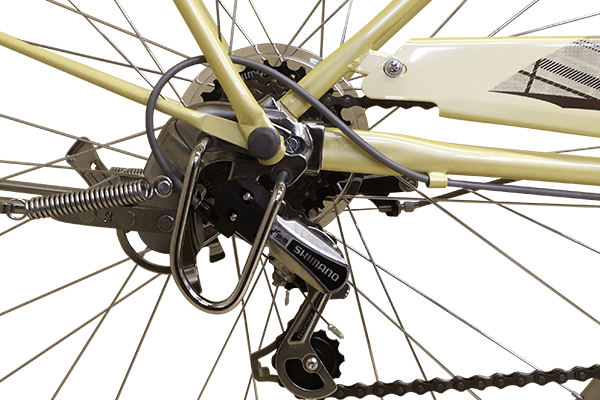 どんな道でも、快適に走れる信頼のシマノ製6段変速機を搭載。