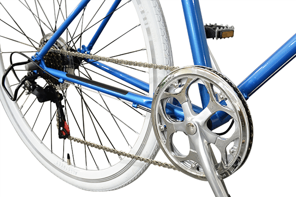 チェーンガードにより、走行中のチェーンによる裾汚れを防ぎます。