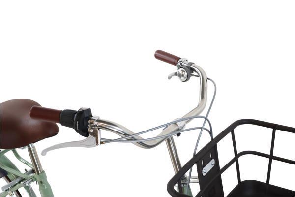 サビに強いステンレス仕様のハンドル、ステムを採用、ゆったりと乗れるおしゃれなプロムナード形状のハンドルバーも魅力的。