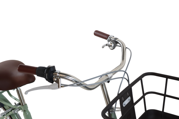 サビに強いステンレス仕様のハンドル、ステムを採用、ゆったりと乗れるおしゃれなプロムナード形状のハンドルバーも魅力的。