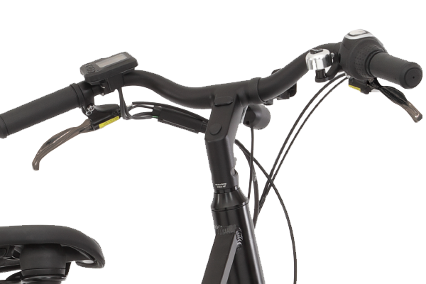 ステムと一緒になったアルミハンドル。ヘッドパイプまでのシームレスなデザインがポイントです。