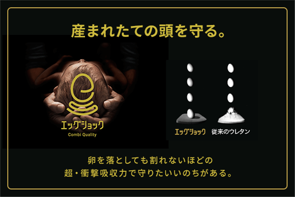 卵でさえ割れない衝撃吸収性を実現しました。（フロントチャイルドシート）