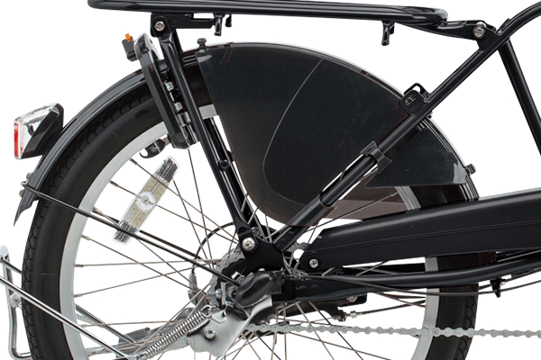 後輪にドレスガードが装着されているので、服装を気にせず乗車可能。