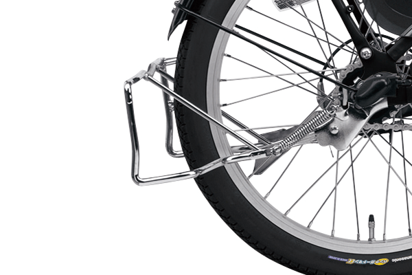 テコの原理でスタンドが軽い力で立てられることができ、女性でも扱いやすいです。