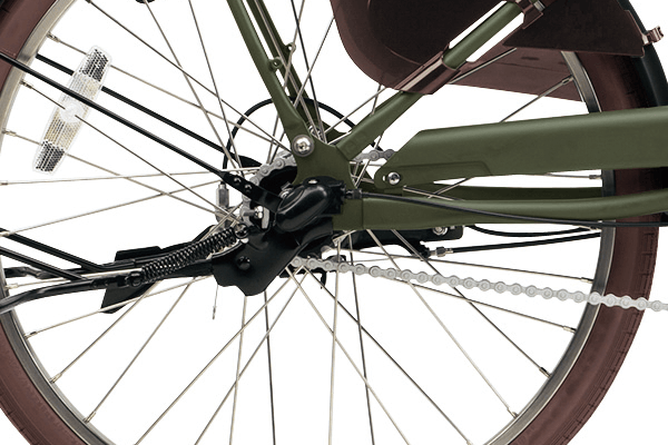 チェーン外れの心配が少なく、メンテナンスがラクな内装3段変速機を搭載。