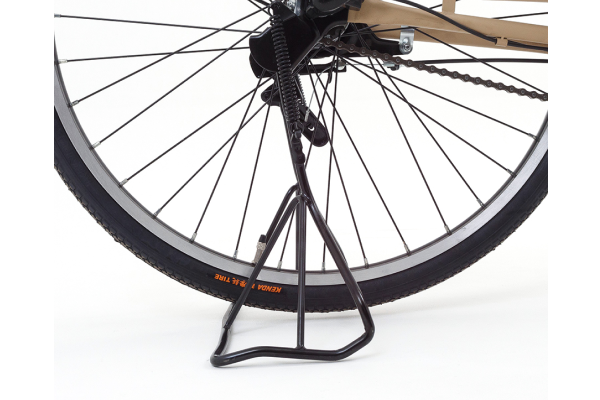 ワイドタイプでしっかり止まる両立スタンド。