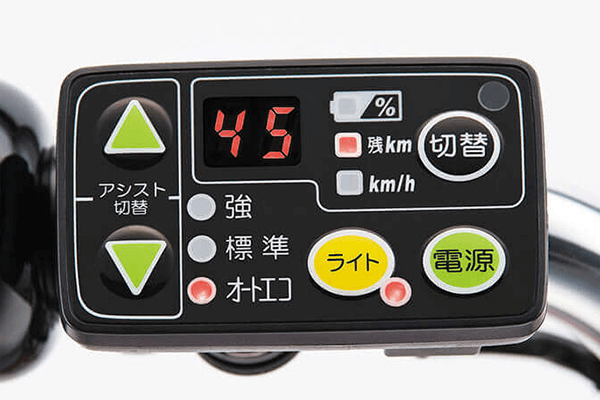 バッテリー残量確認やライトのON/OFFなどが手元で操作が可能です。