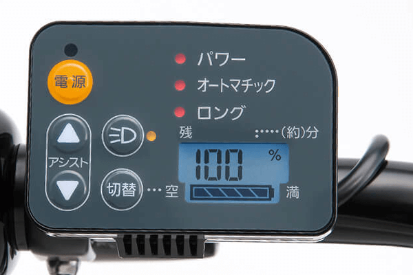 バッテリー残量確認やライトのON/OFFなどが手元で操作が可能です。