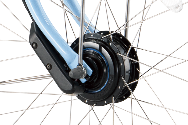 前輪に組み込まれたモーターが、電気の力をダイレクトに伝達、力強い走りを実現しました。