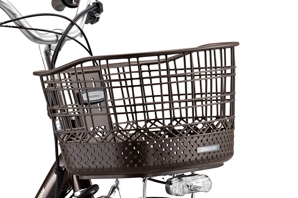 傷やヘコミに強い樹脂製バスケットを採用。荷物やカバンが傷つきにくいので安心です。