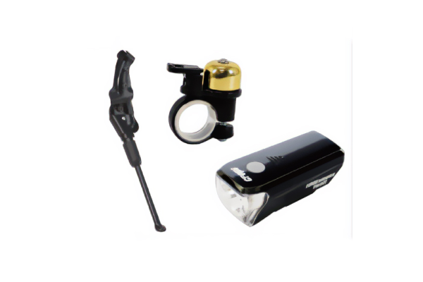 法律で義務付けられている装備品など、クロスバイク必須アイテムがまとめて付属しています。(画像はイメージ)