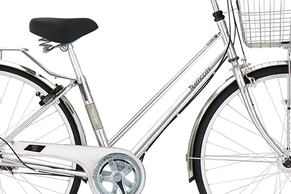 自転車中古 TRAFFICCITY マルキン 外装6段変速 オートライト カゴ付き 鍵新品 タイヤ27インチ カラーシルバー 地域限定商品」「マルキン自転車」トラフィックシティ276-H 27インチ