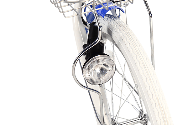 バッテリー切れの心配がないダイナモライトを採用。夜でも安心して走行可能。