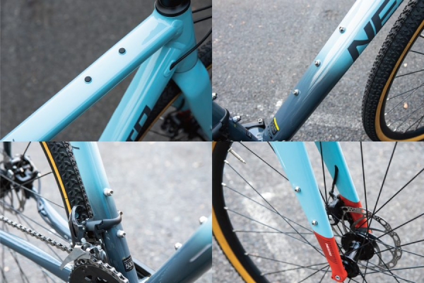 フレーム4箇所、フォーク2箇所のボトルケージ台座を配置します。