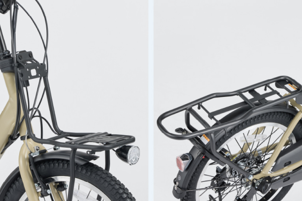 フロントは耐荷重6.6kg、リヤは耐荷重30kgのキャリヤを標準装備。荷物をたっぷり載せることができるから使い方の幅が広がります。