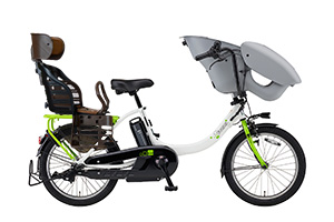 ホワイト/グリーン／3人乗り用チャイルドシート付きPAS kiss mini un -2019モデル-［内装3段変速］［20インチ］