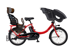 ビビットレッド／3人乗り用チャイルドシート付きPAS kiss mini un -2019モデル-［内装3段変速］［20インチ］