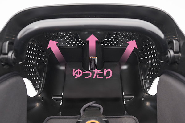 お子さまの膝元を広げ、シート内の凹凸を減らすことで居住性を高めました。