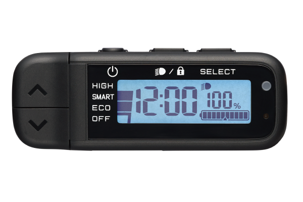 ハンドルに沿ったコンパクトなサイズで、日常生活での使いやすさを考慮し機能的なスイッチに。バッテリー残量が20％を下回るとLEDランプとランプでお知らせ。また消費カロリー(kcal)も表示され健康志向の方にもピッタリ！