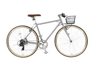 アッシュグレイ／カゴ付きcavite(キャビテ)［外装7段変速］[クロモリフレーム]