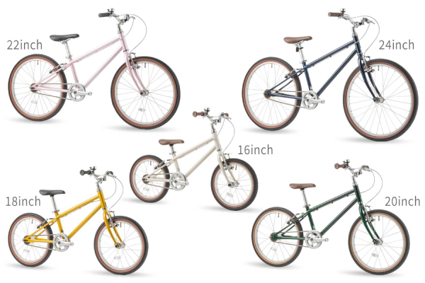 16インチから24インチまでの全5サイズを展開。年齢や体格に合わせて、最適なサイズを選べます。