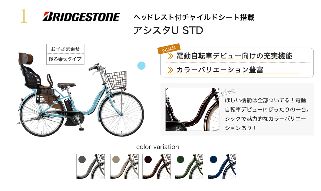 【電動子乗せセット】ヘッドレスト付チャイルドシート搭載アシスタU STD 
