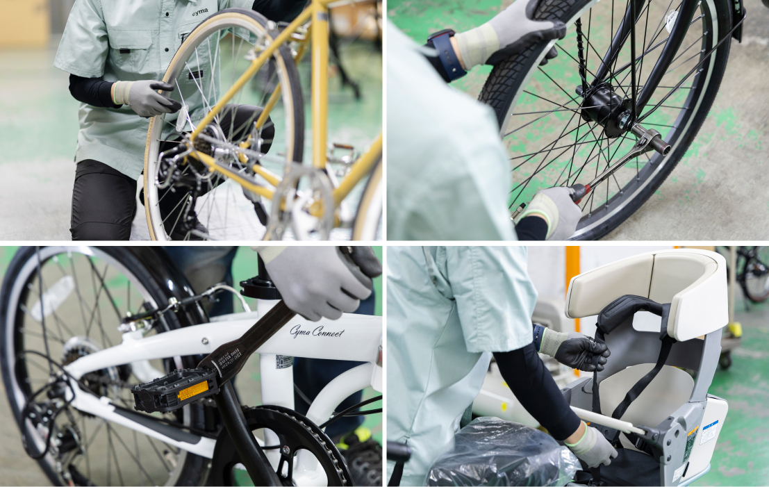 命を乗せる自転車だからこそ、cymaでは資格を持ったプロの整備士が全車両のチェックと調整を担当。