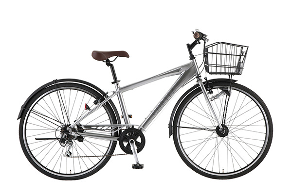 自転車 シルバー シティサイクル メッシュバスケット付き 通勤向け