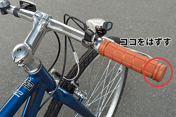 ハンドル先端にはまっているキャップをはずします